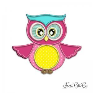 Girly Owl Digital Embroidery - Digital Applique..