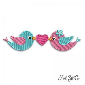 Two Love Birds Applique Embroidery Digital File,..