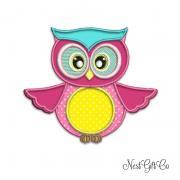 Girly Owl Digital Embroidery - Digital Applique Pink Owl pattern for machine embroidery, download embroidery file