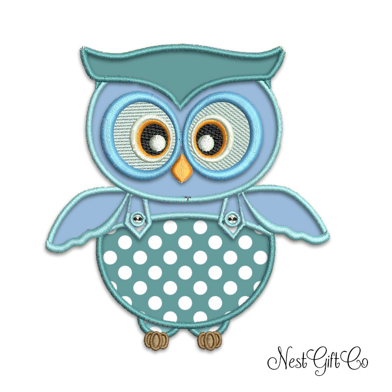 Digital Applique Embroidery Owl - Teal Owl For Machine Embroidery Digital File