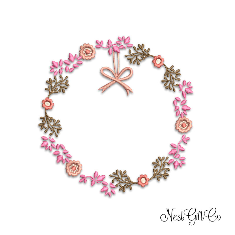 Embroidery Wreth Flowers - Digital Applique Flowers Embroidery File